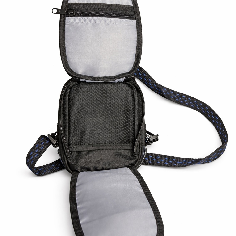 Samsonite Compact Crossbody Travel Bag – Black Nylon w/ Blue Stitch Strap - Picture 3 of 4